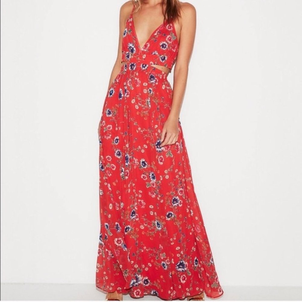 express floral cut out maxi dress s small